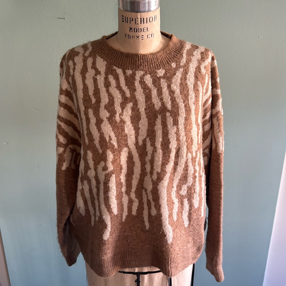 Animal print tan and off white sweater